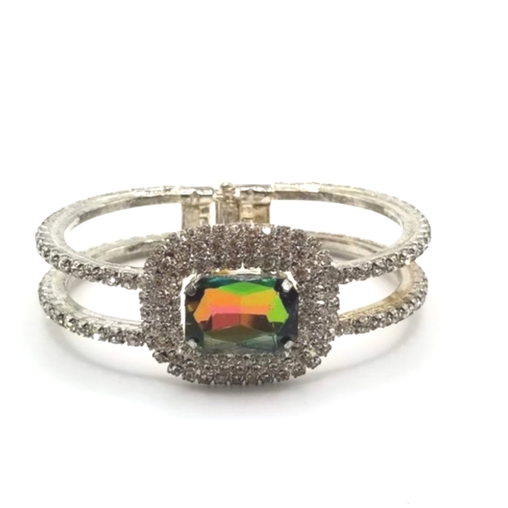 Christina Collection Unsigned Watermelon Glass & Pave Rhinestone Bracelet